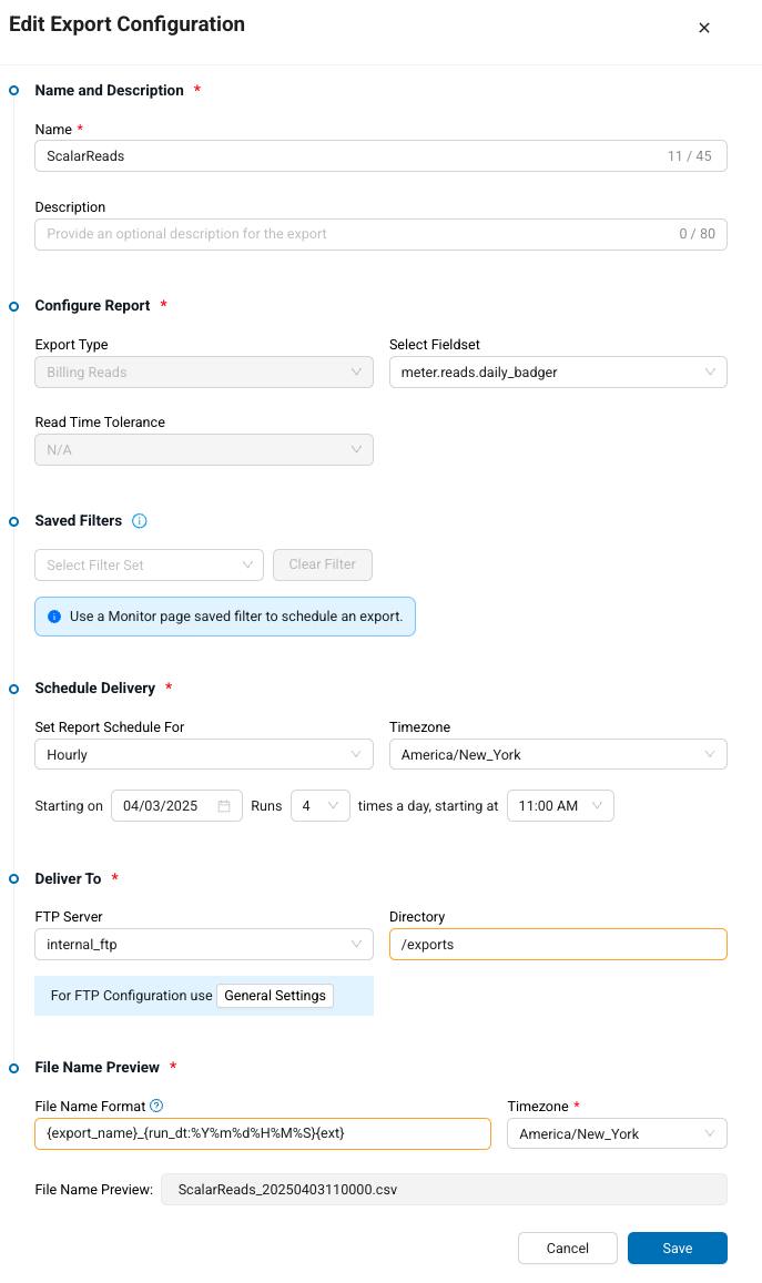 Edit Export Configuration | Need Help?